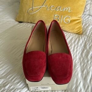 Red suede loafers